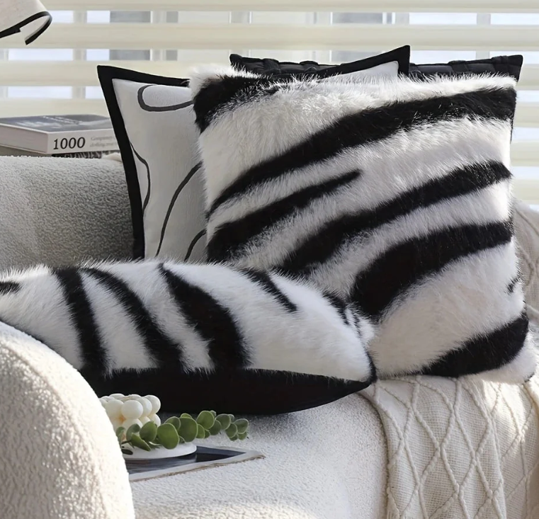 Striped Faux Fur Cushion Cover – Soft Microfiber Blend, 18x18 for Sofa and Couch Cushion Covers